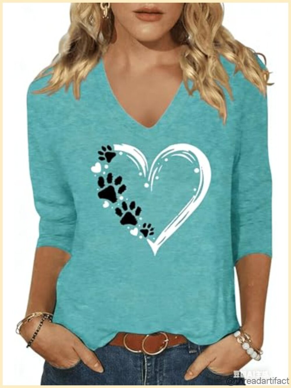 Womens 3/4 Sleeve V Neck Floral Tunic Top Casual Tee